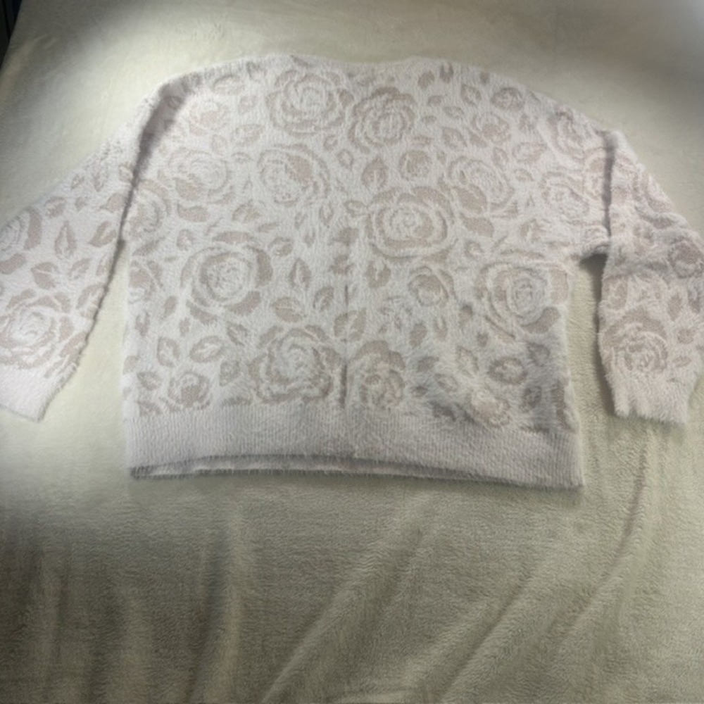 Laura Ashley Womens 2X Sweater Pink‎ Cream Rose Metallic Gold Sweater